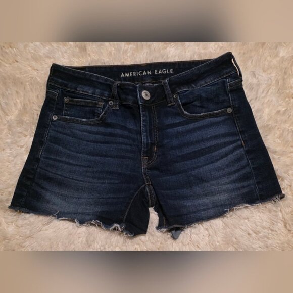 American Eagle Outfitters Women's Dark Blue Denim Shortie Shorts - Picture 1 of 7